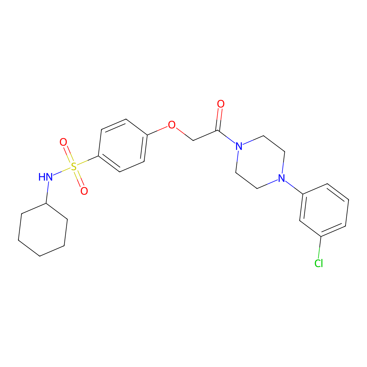 4-[2-[4-(3-chlorophenyl)piperazin-1-yl]-2-oxoethoxy]-N-cyclohexylbenzenesulfonamide molecular structure, CAS 664316-51-2