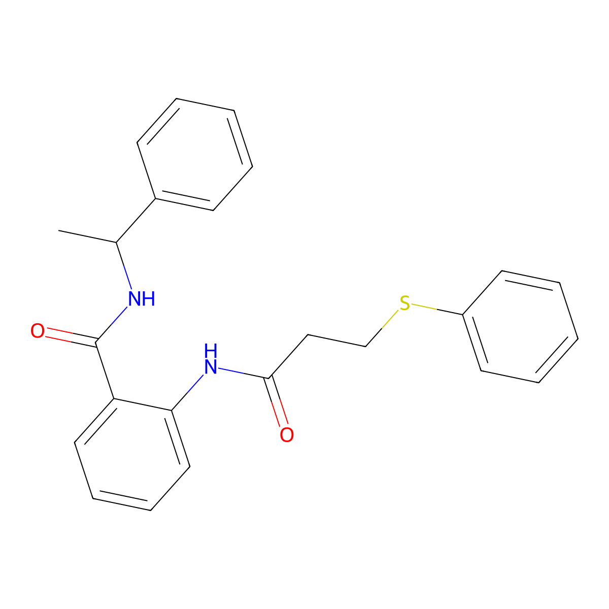 N-(1-phenylethyl)-2-(3-phenylsulfanylpropanoylamino)benzamide molecular structure, CAS 664316-62-5
