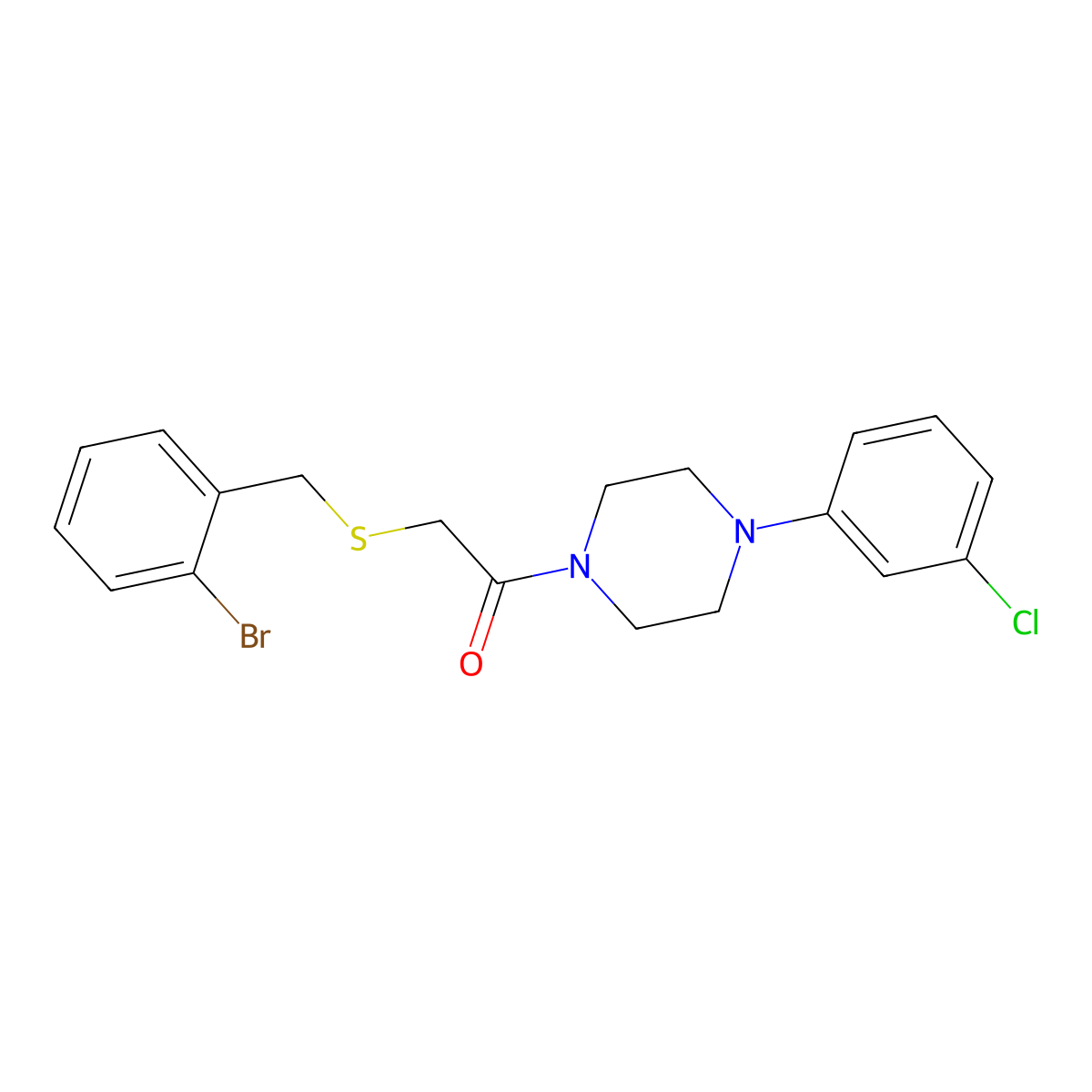 2-[(2-Bromobenzyl)sulfanyl]-1-[4-(3-chlorophenyl)piperazin-1-yl]ethanone molecular structure, CAS 664316-64-7
