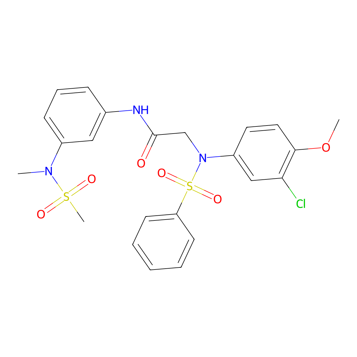 2-[N-(benzenesulfonyl)-3-chloro-4-methoxyanilino]-N-[3-[methyl(methylsulfonyl)amino]phenyl]acetamide molecular structure, CAS 664318-12-1