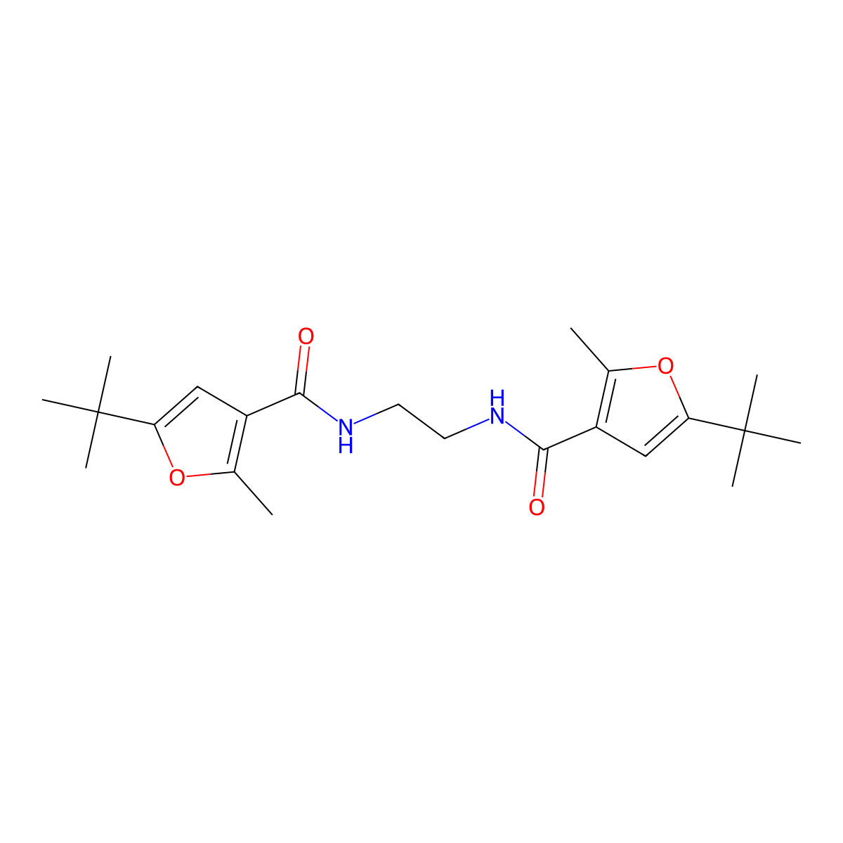 5-tert-butyl-N-[2-[(5-tert-butyl-2-methylfuran-3-carbonyl)amino]ethyl]-2-methylfuran-3-carboxamide molecular structure, CAS 664318-80-3
