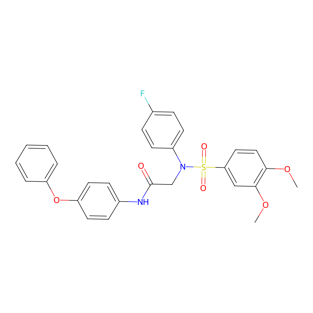 2-(N-(3,4-dimethoxyphenyl)sulfonyl-4-fluoroanilino)-N-(4-phenoxyphenyl)acetamide molecular structure, CAS 664319-03-3