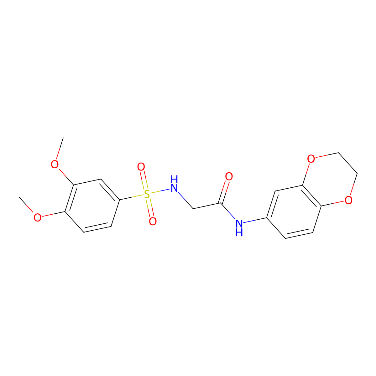 N-(2,3-dihydro-1,4-benzodioxin-6-yl)-2-{[(3,4-dimethoxyphenyl)sulfonyl]amino}acetamide molecular structure, CAS 664319-08-8