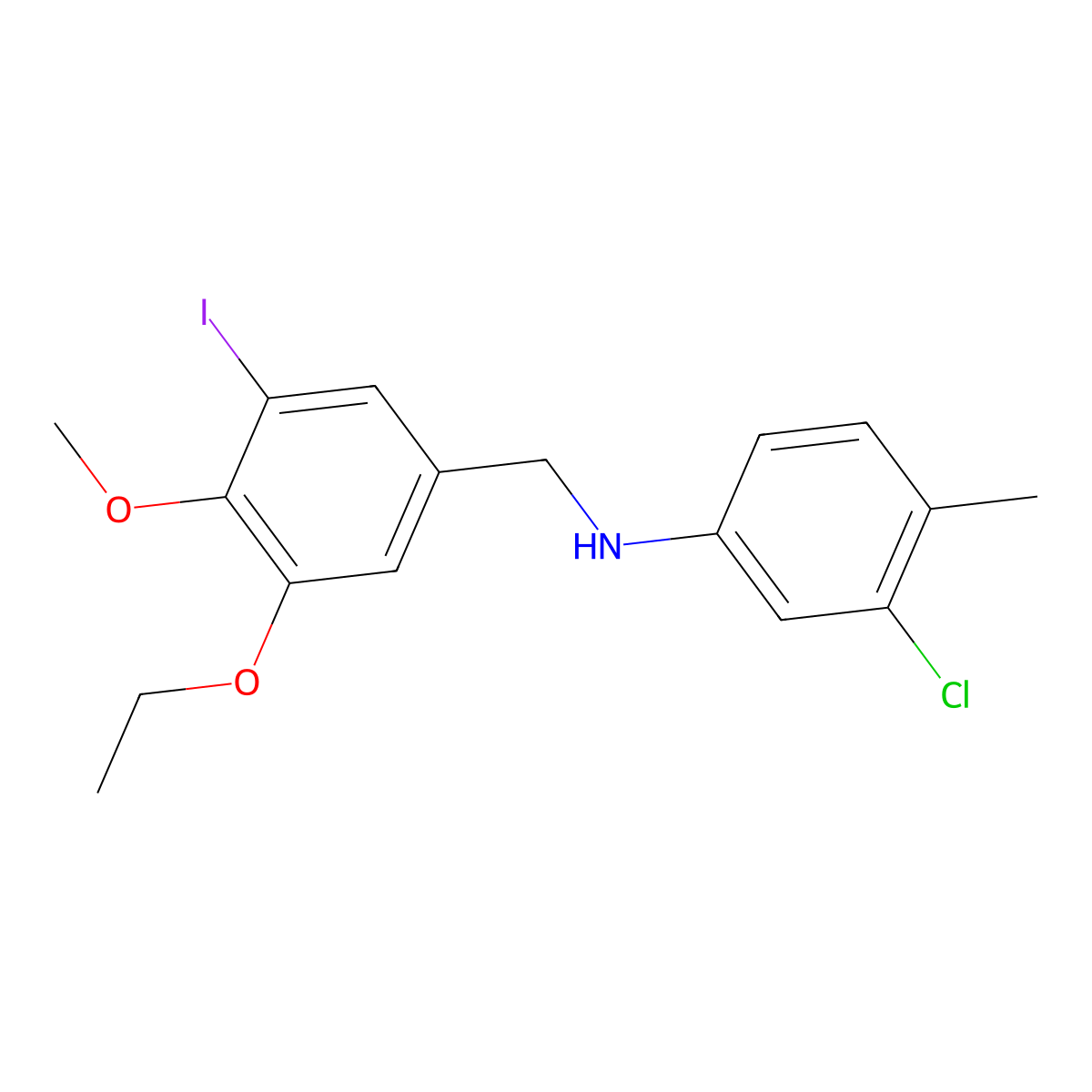 3-chloro-N-[(3-ethoxy-5-iodo-4-methoxyphenyl)methyl]-4-methylaniline molecular structure, CAS 664319-20-4