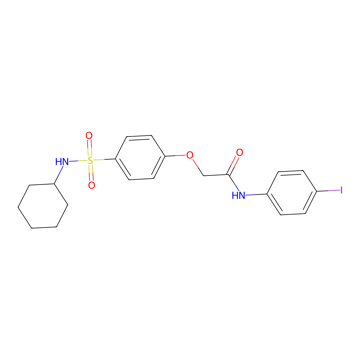 2-{4-[(cyclohexylamino)sulfonyl]phenoxy}-N-(4-iodophenyl)acetamide molecular structure, CAS 664319-24-8