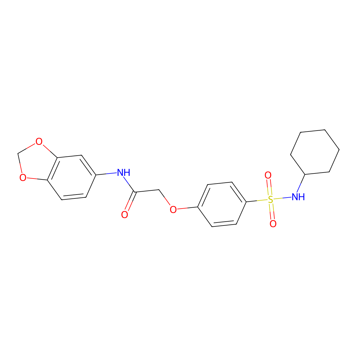 N-(1,3-benzodioxol-5-yl)-2-[4-(cyclohexylsulfamoyl)phenoxy]acetamide molecular structure, CAS 664319-25-9