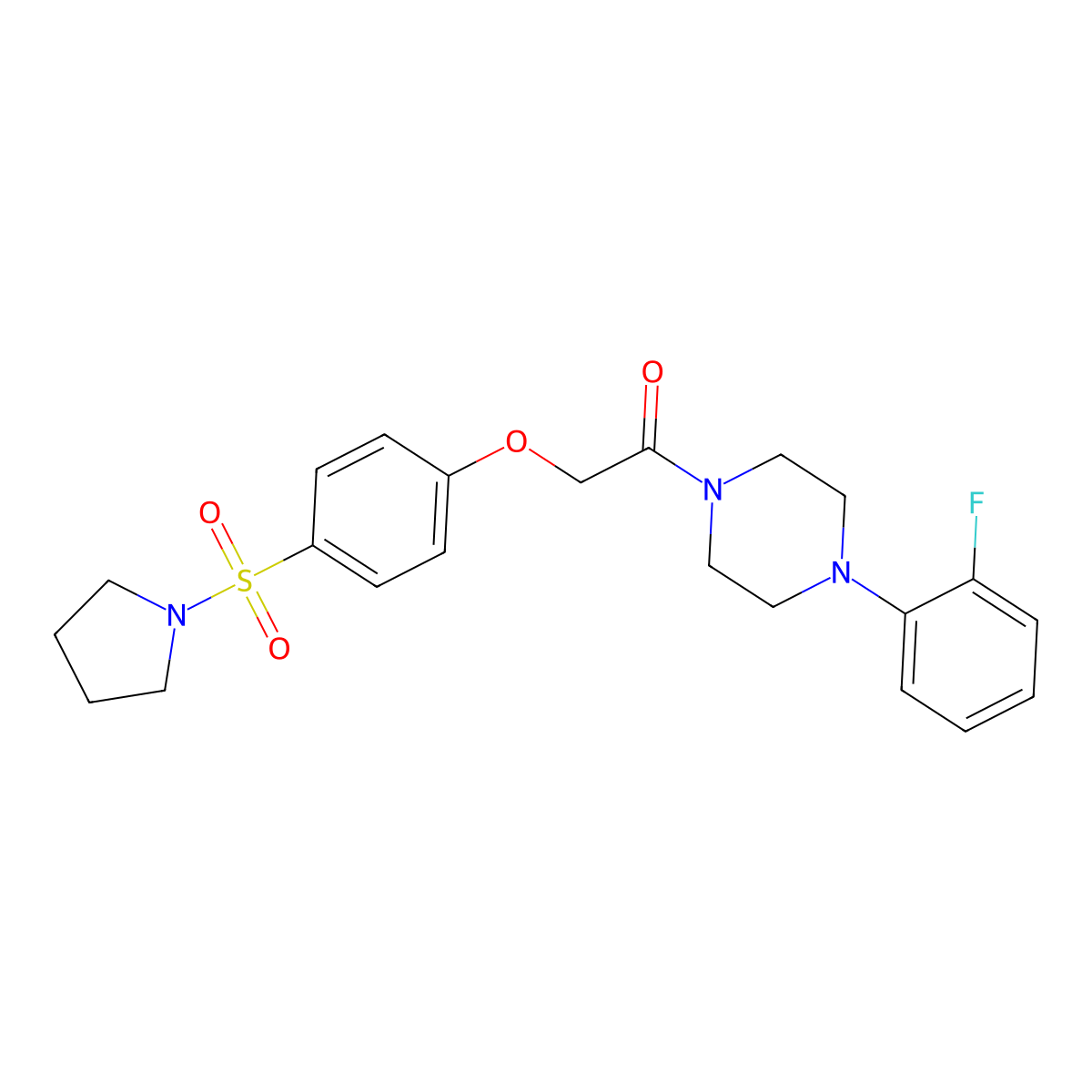 1-[4-(2-Fluorophenyl)piperazin-1-yl]-2-(4-pyrrolidin-1-ylsulfonylphenoxy)ethanone molecular structure, CAS 664319-42-0