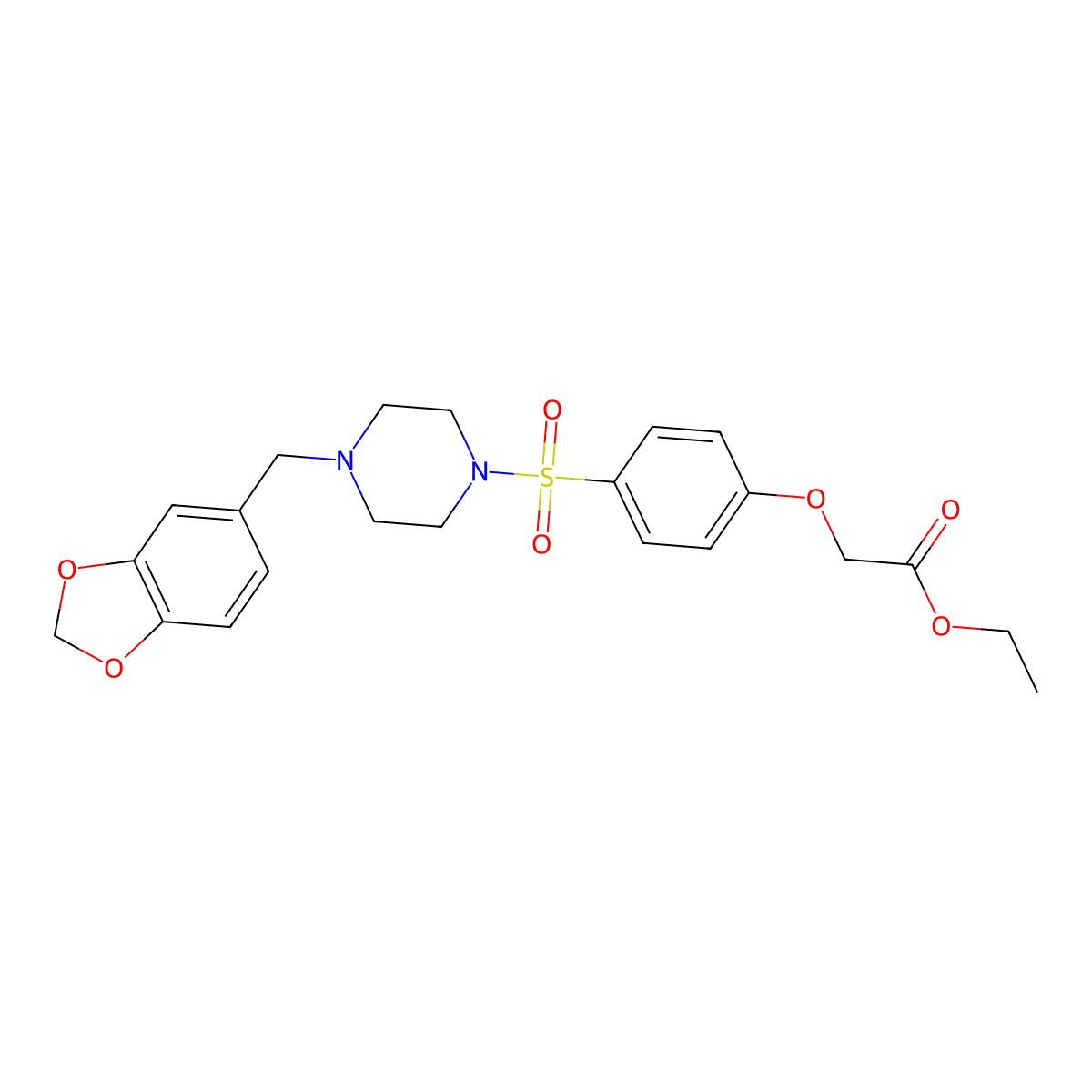 Ethyl (4-{[4-(1,3-benzodioxol-5-ylmethyl)-1-piperazinyl]sulfonyl}phenoxy)acetate molecular structure, CAS 664319-50-0
