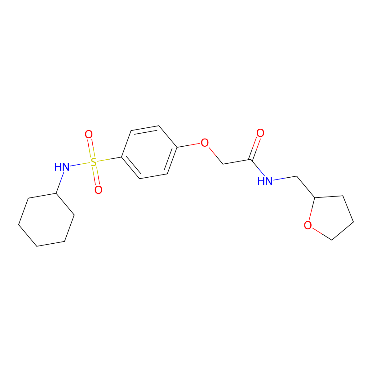 2-{4-[(cyclohexylamino)sulfonyl]phenoxy}-N-(tetrahydro-2-furanylmethyl)acetamide molecular structure, CAS 664319-54-4