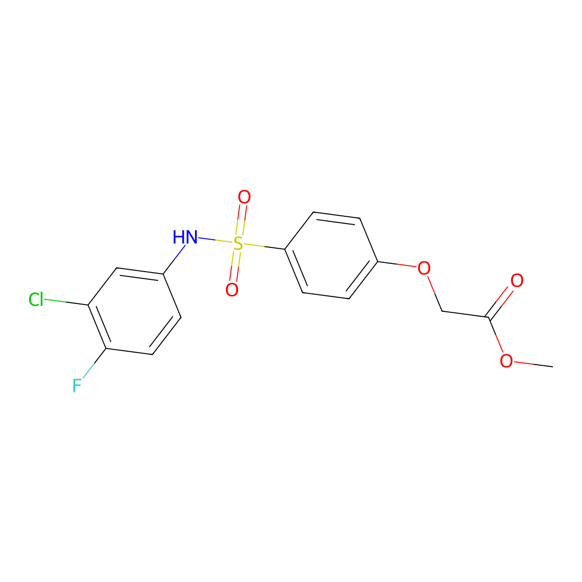 Methyl {4-[(3-chloro-4-fluoroanilino)sulfonyl]phenoxy}acetate molecular structure, CAS 664319-56-6