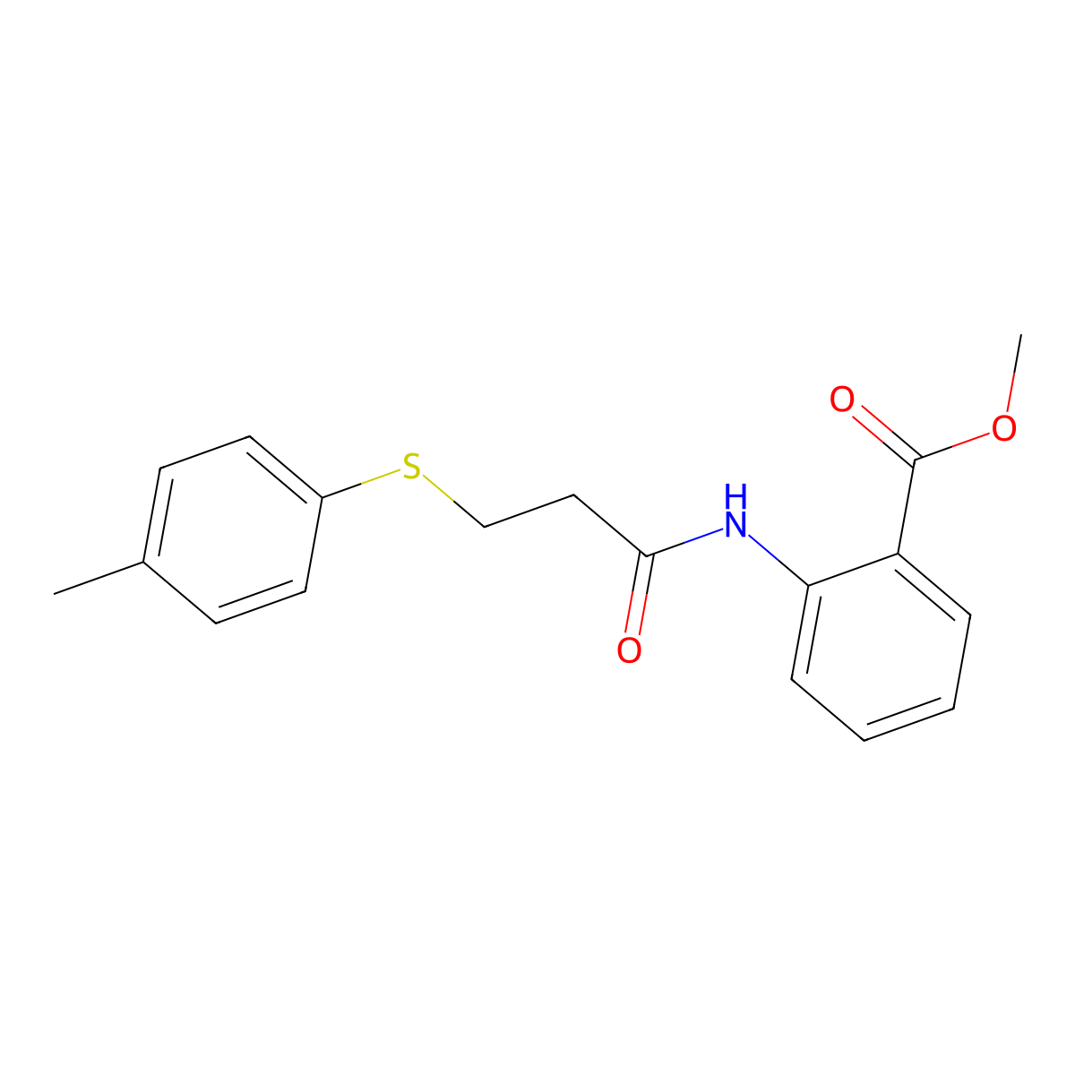 Methyl 2-({3-[(4-methylphenyl)sulfanyl]propanoyl}amino)benzoate molecular structure, CAS 664319-64-6
