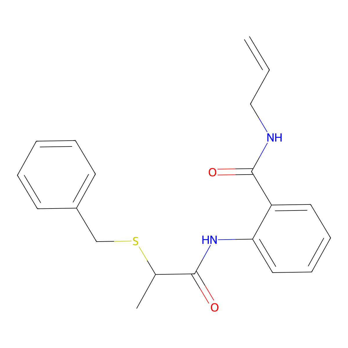 2-(2-benzylsulfanylpropanoylamino)-N-prop-2-enylbenzamide molecular structure, CAS 664319-90-8