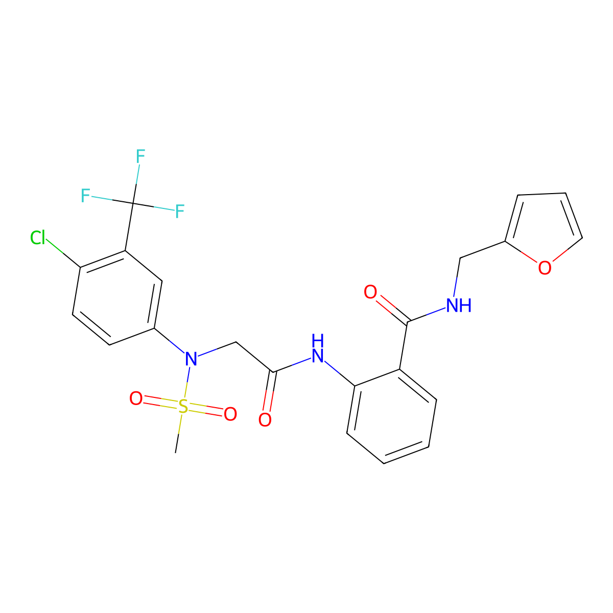 2-({[4-chloro(methylsulfonyl)-3-(trifluoromethyl)anilino]acetyl}amino)-N-(2-furylmethyl)benzamide molecular structure, CAS 664320-39-2