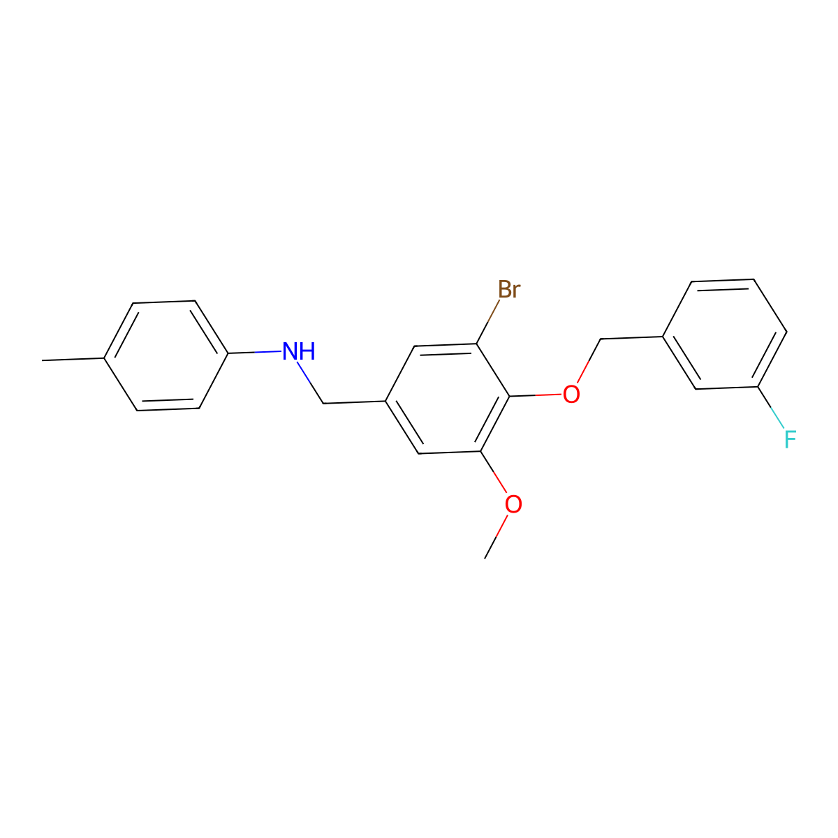 N-{3-bromo-4-[(3-fluorobenzyl)oxy]-5-methoxybenzyl}-N-(4-methylphenyl)amine molecular structure, CAS 664320-50-7