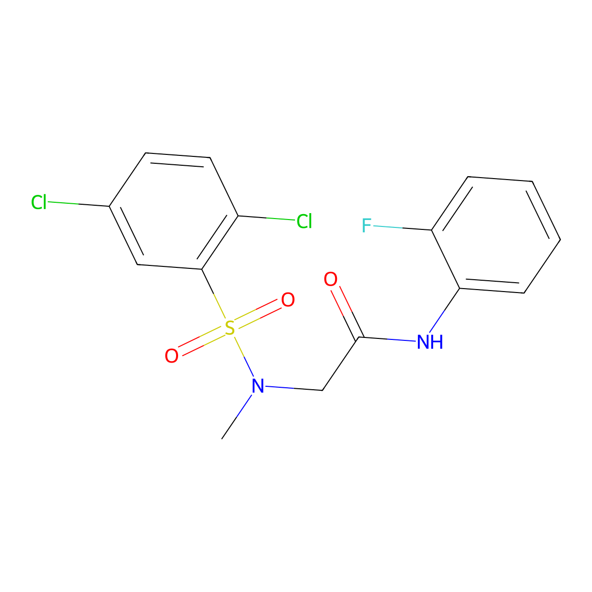 2-[[(2,5-dichlorophenyl)sulfonyl](methyl)amino]-N-(2-fluorophenyl)acetamide molecular structure, CAS 664320-56-3