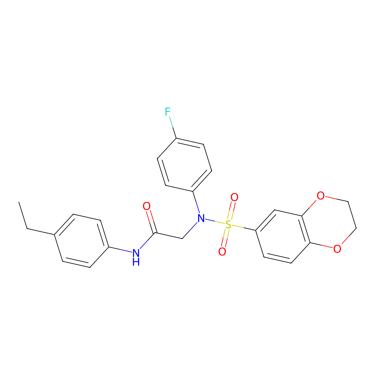 2-[N-(2,3-dihydro-1,4-benzodioxin-6-ylsulfonyl)-4-fluoroanilino]-N-(4-ethylphenyl)acetamide molecular structure, CAS 664320-82-5