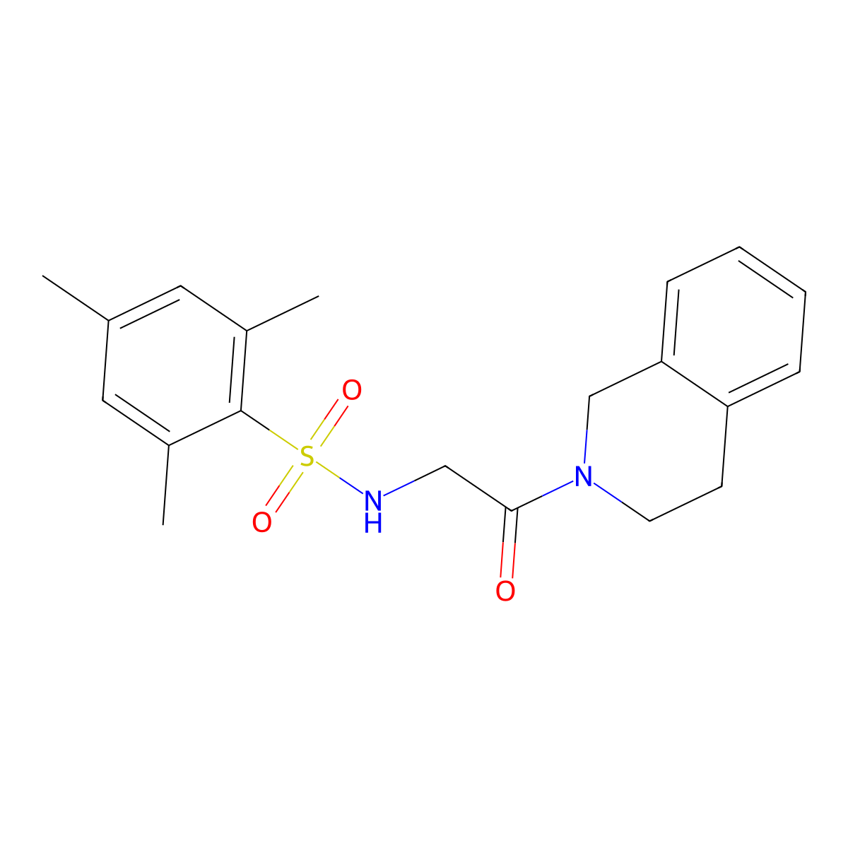 N-[2-(3,4-dihydro-1H-isoquinolin-2-yl)-2-oxoethyl]-2,4,6-trimethylbenzenesulfonamide molecular structure, CAS 664321-01-1