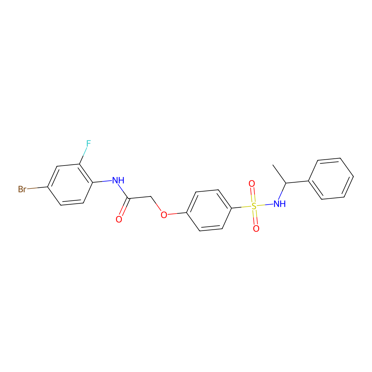 N-(4-bromo-2-fluorophenyl)-2-[4-(1-phenylethylsulfamoyl)phenoxy]acetamide molecular structure, CAS 664321-03-3