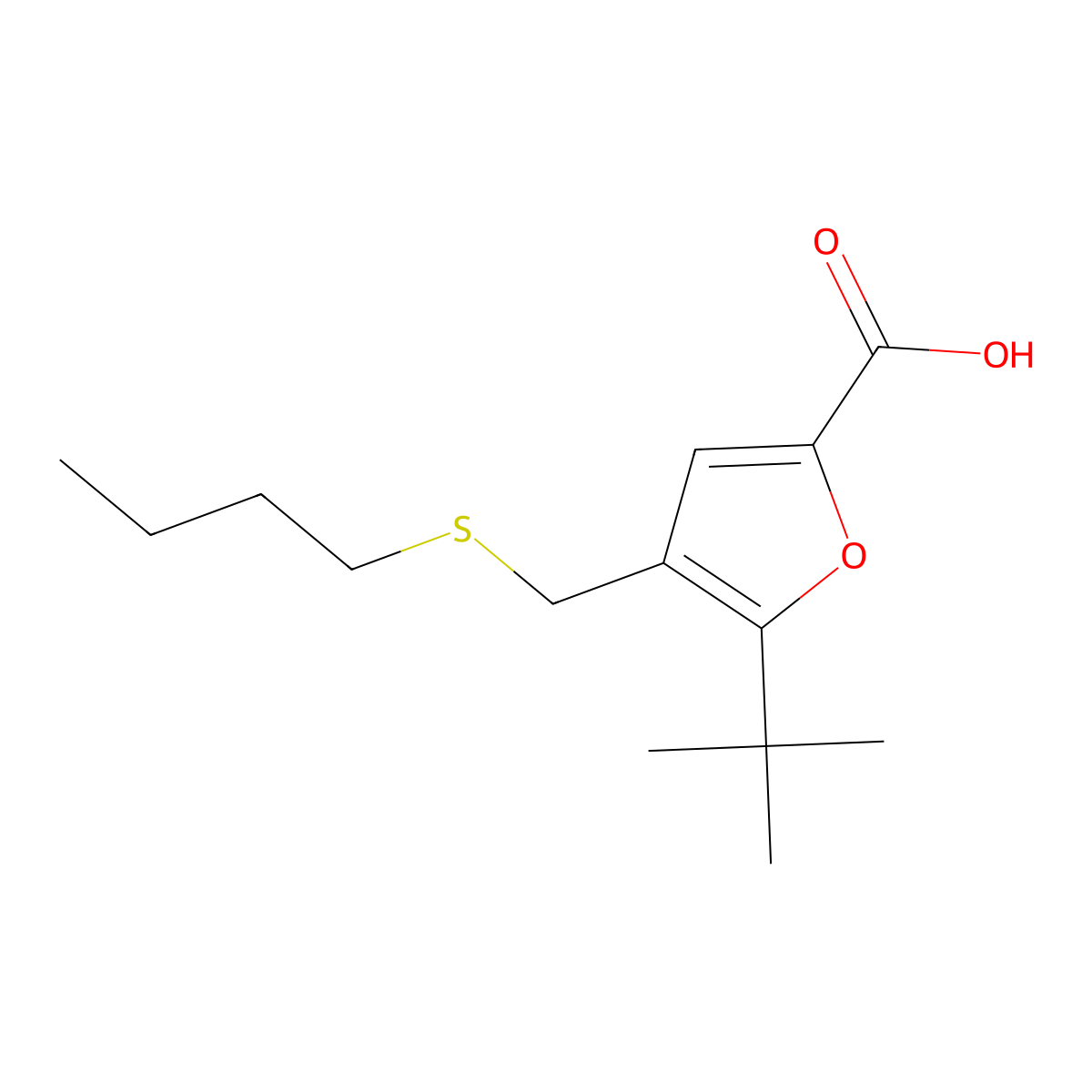 5-Tert-butyl-4-[(butylthio)methyl]-2-furoic acid molecular structure, CAS 664321-11-3