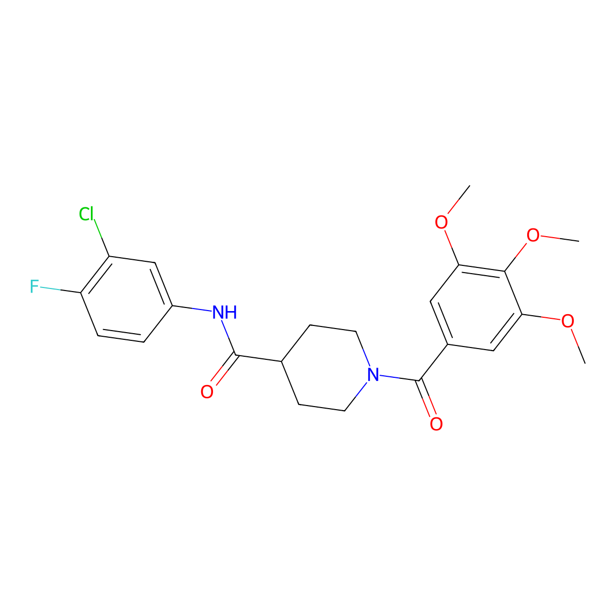 N-(3-chloro-4-fluorophenyl)-1-(3,4,5-trimethoxybenzoyl)piperidine-4-carboxamide molecular structure, CAS 664352-73-2