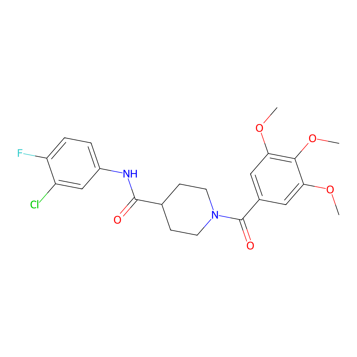 N-(3-chloro-4-fluorophenyl)-1-(3,4,5-trimethoxybenzoyl)piperidine-4-carboxamide molecular structure, CAS 664352-73-2