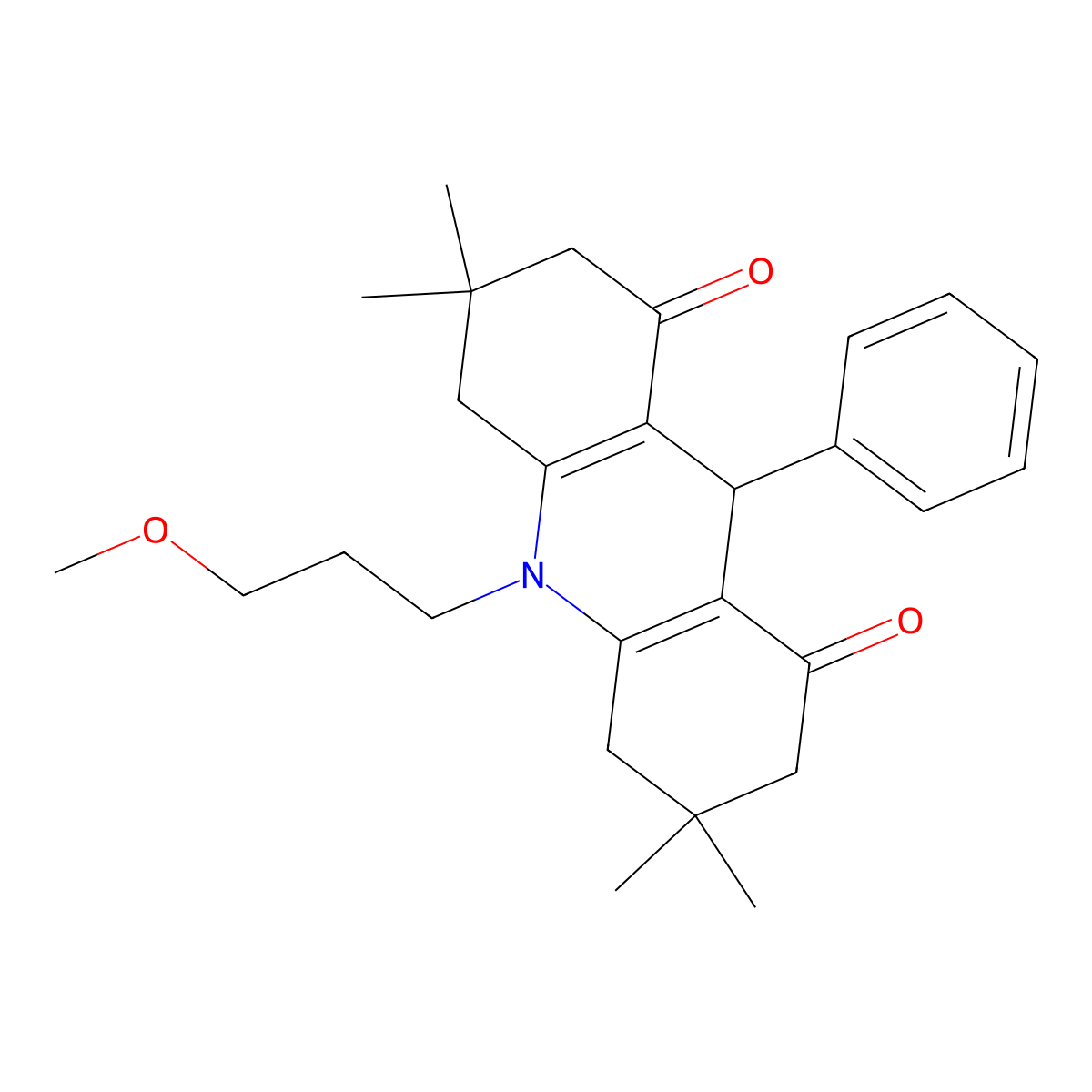 10-(3-methoxypropyl)-3,3,6,6-tetramethyl-9-phenyl-4,5,7,9-tetrahydro-2H-acridine-1,8-dione molecular structure, CAS 664353-23-5