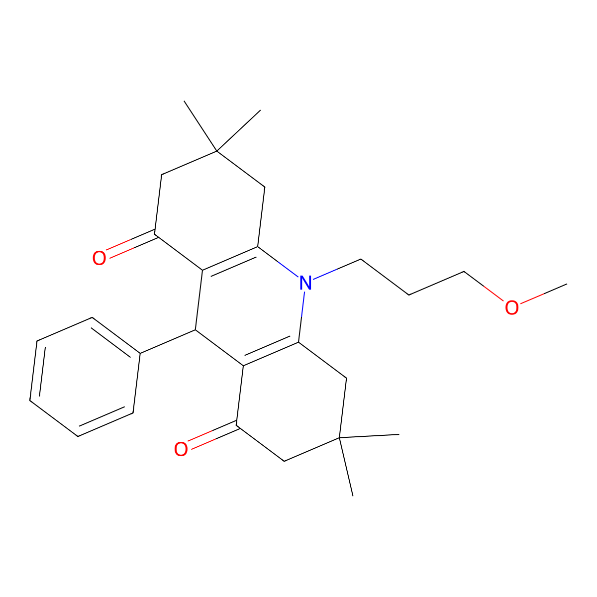 10-(3-methoxypropyl)-3,3,6,6-tetramethyl-9-phenyl-4,5,7,9-tetrahydro-2H-acridine-1,8-dione molecular structure, CAS 664353-23-5
