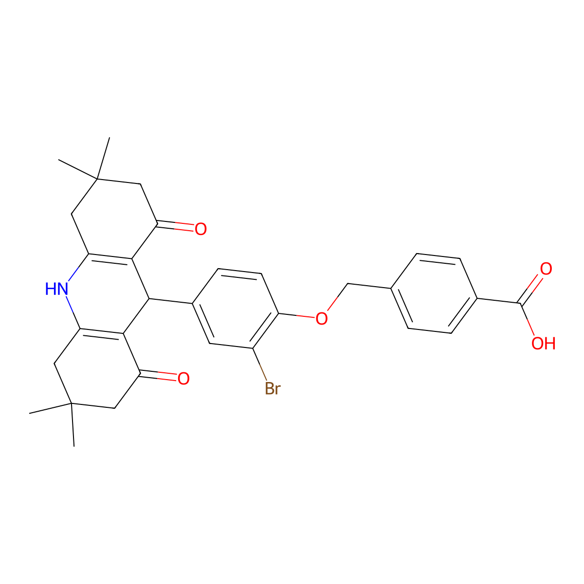 4-[[2-Bromo-4-(3,3,6,6-tetramethyl-1,8-dioxo-2,4,5,7,9,10-hexahydroacridin-9-yl)phenoxy]methyl]benzoic acid molecular structure, CAS 664357-35-1