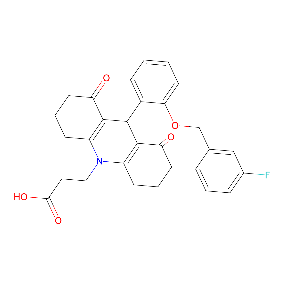 3-[9-[2-[(3-fluorophenyl)methoxy]phenyl]-1,8-dioxo-3,4,5,6,7,9-hexahydro-2H-acridin-10-yl]propanoic acid molecular structure, CAS 664357-56-6
