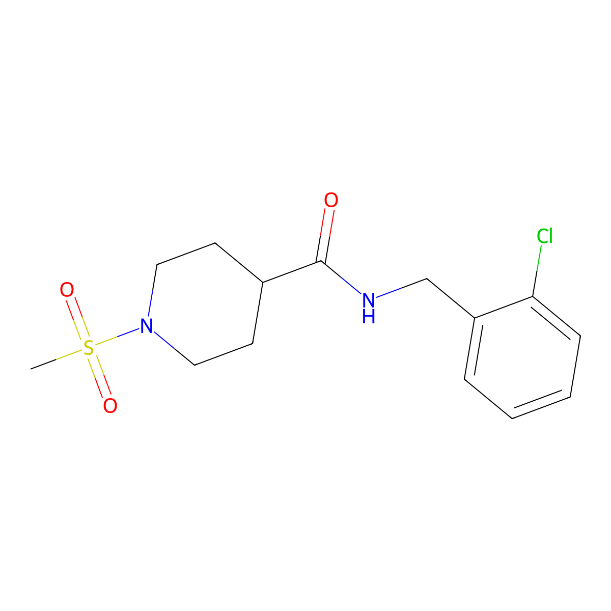 N-(2-chlorobenzyl)-1-(methylsulfonyl)piperidine-4-carboxamide molecular structure, CAS 664360-54-7