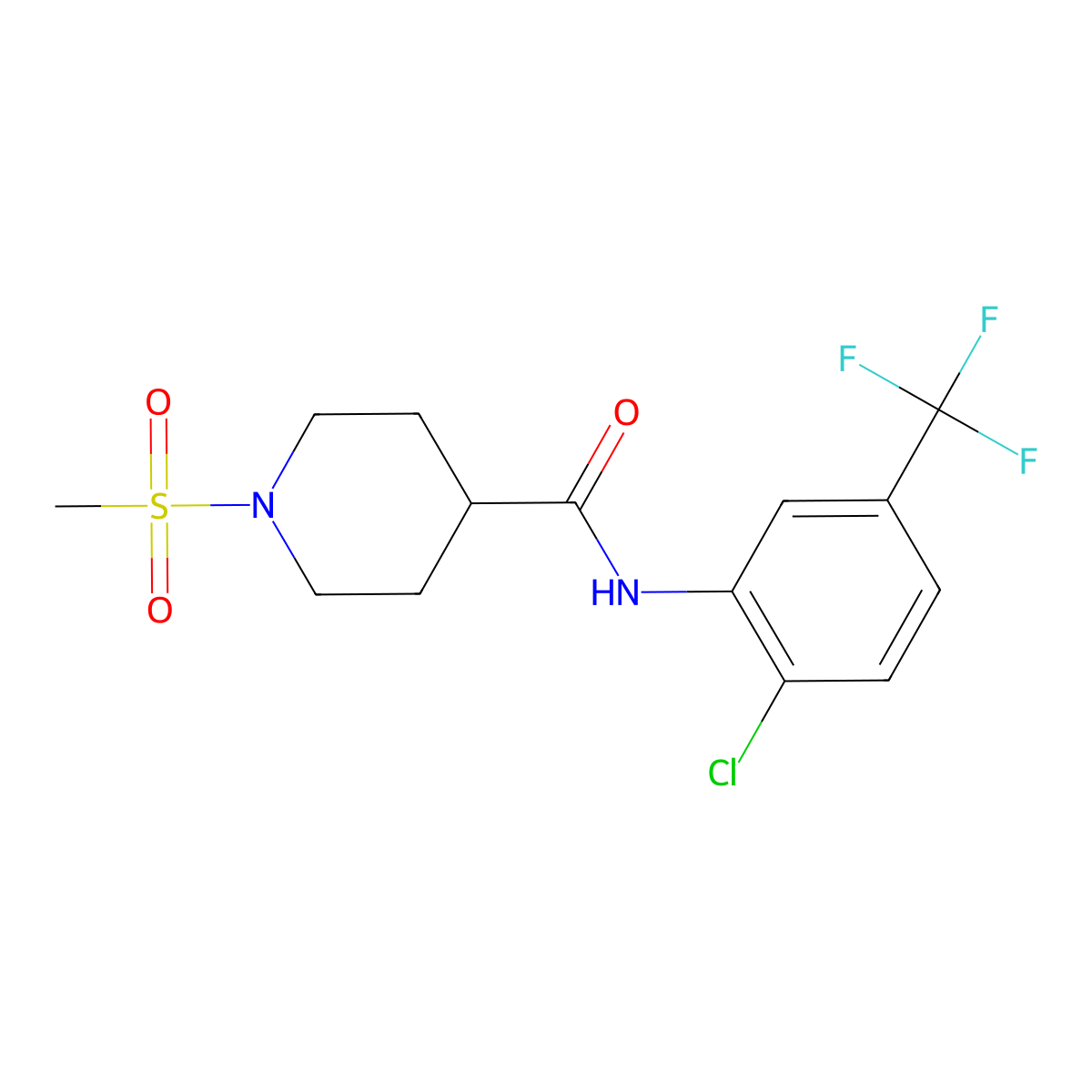 N-[2-chloro-5-(trifluoromethyl)phenyl]-1-methylsulfonyl-4-piperidinecarboxamide molecular structure, CAS 664360-56-9