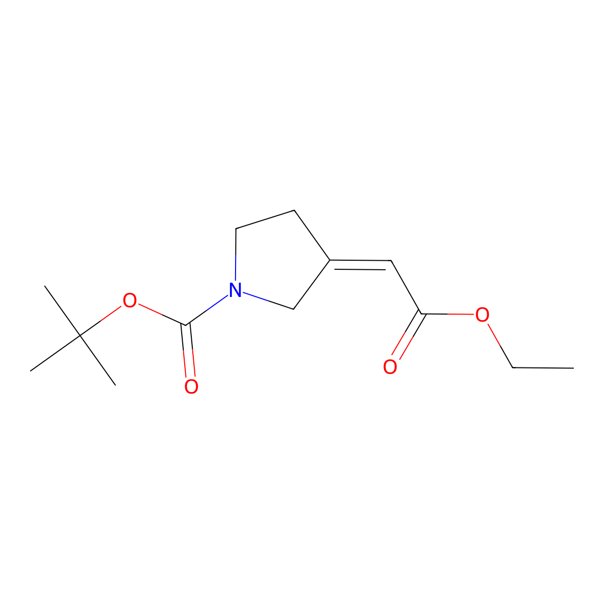 Tert-butyl-3-(2-ethoxy-2-oxoethylidene)pyrrolidine-1-carboxylate molecular structure, CAS 664364-28-7