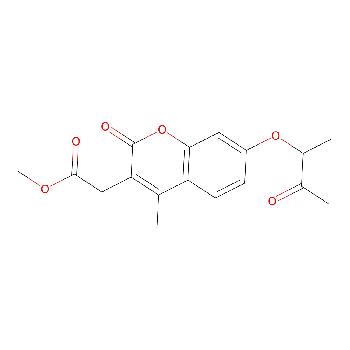 methyl {4-methyl-2-oxo-7-[(3-oxobutan-2-yl)oxy]-2H-chromen-3-yl}acetate molecular structure, CAS 664365-87-1