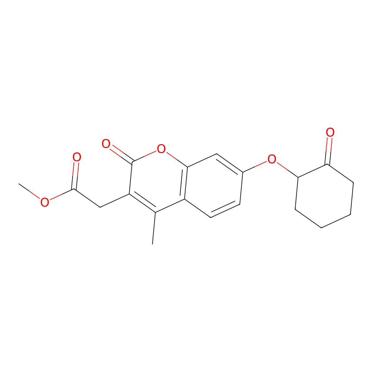 methyl {4-methyl-2-oxo-7-[(2-oxocyclohexyl)oxy]-2H-chromen-3-yl}acetate molecular structure, CAS 664366-01-2