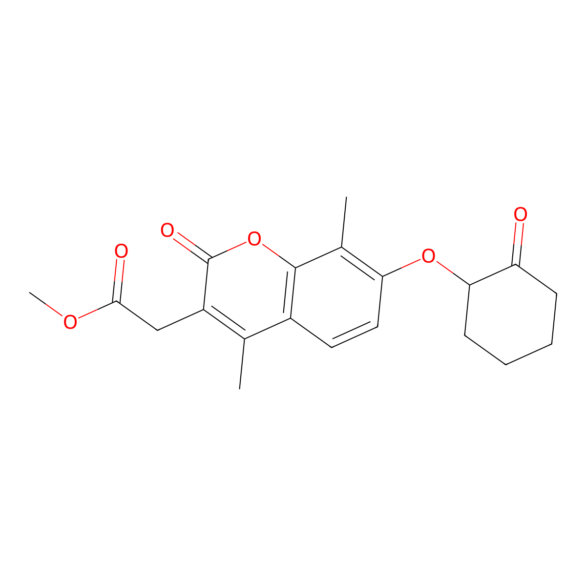 methyl {4,8-dimethyl-2-oxo-7-[(2-oxocyclohexyl)oxy]-2H-chromen-3-yl}acetate molecular structure, CAS 664366-02-3