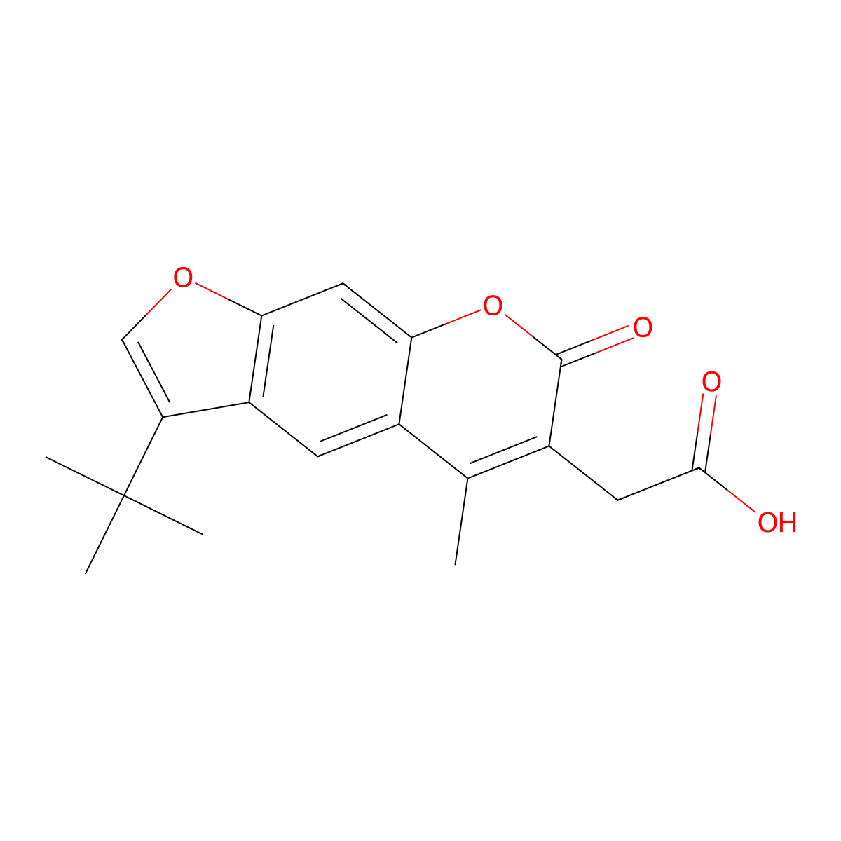 (3-tert-butyl-5-methyl-7-oxo-7H-furo[3,2-g]chromen-6-yl)acetic acid molecular structure, CAS 664366-05-6