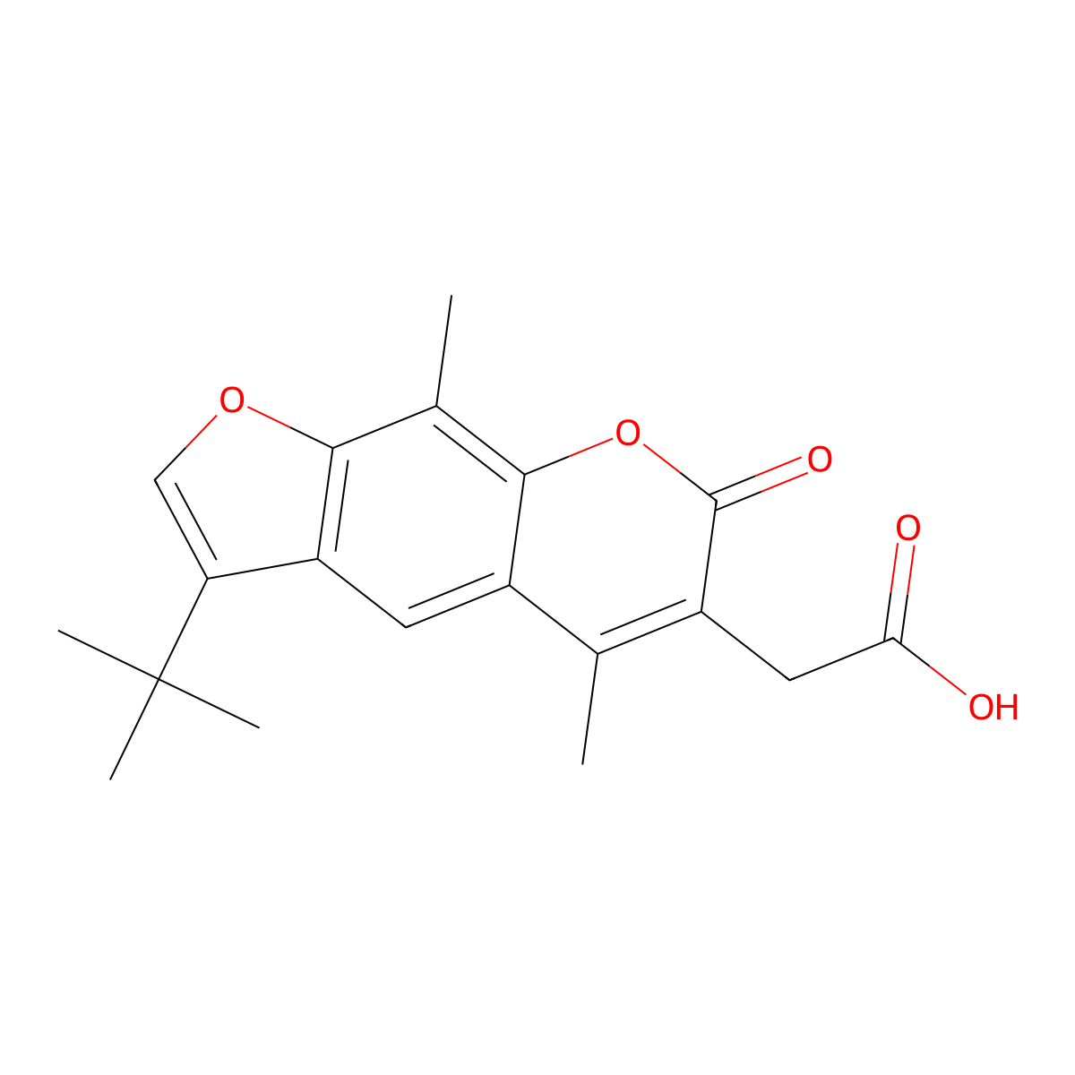 (3-tert-butyl-5,9-dimethyl-7-oxo-7H-furo[3,2-g]chromen-6-yl)acetic acid molecular structure, CAS 664366-06-7