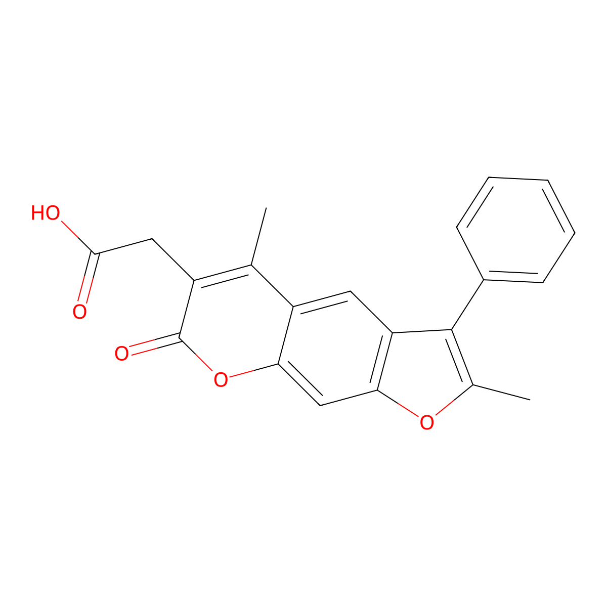 2,5-Dimethyl-7-oxo-3-phenyl-7H-furo(3,2-g)(1)benzopyran-6-acetic acid molecular structure, CAS 664366-09-0