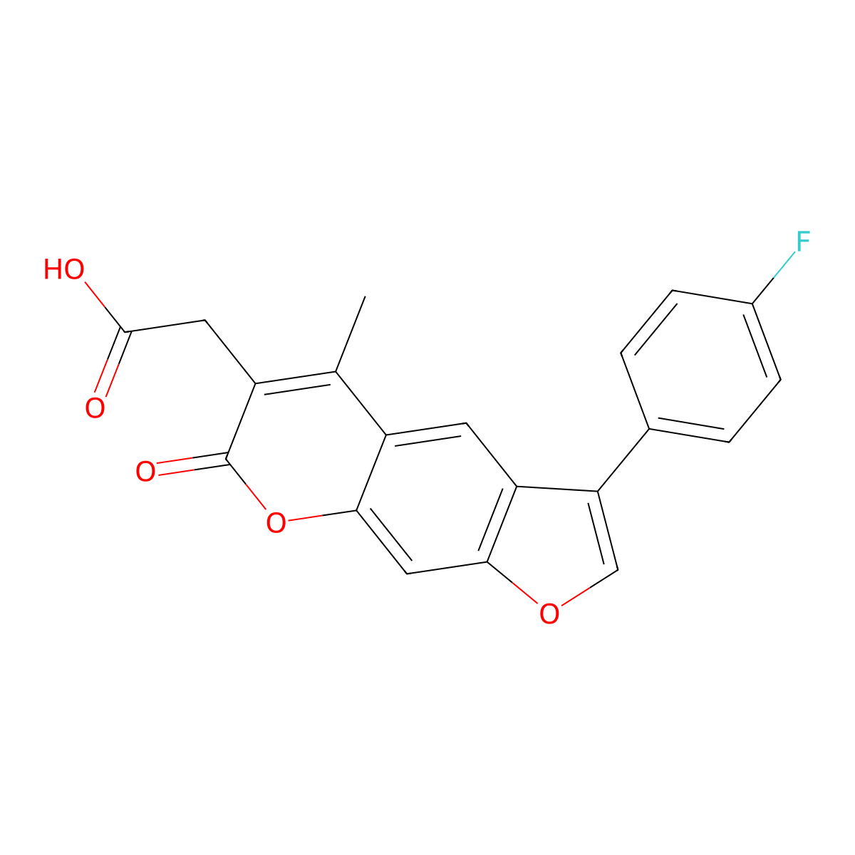 [3-(4-fluorophenyl)-5-methyl-7-oxo-7H-furo[3,2-g]chromen-6-yl]acetic acid molecular structure, CAS 664366-13-6