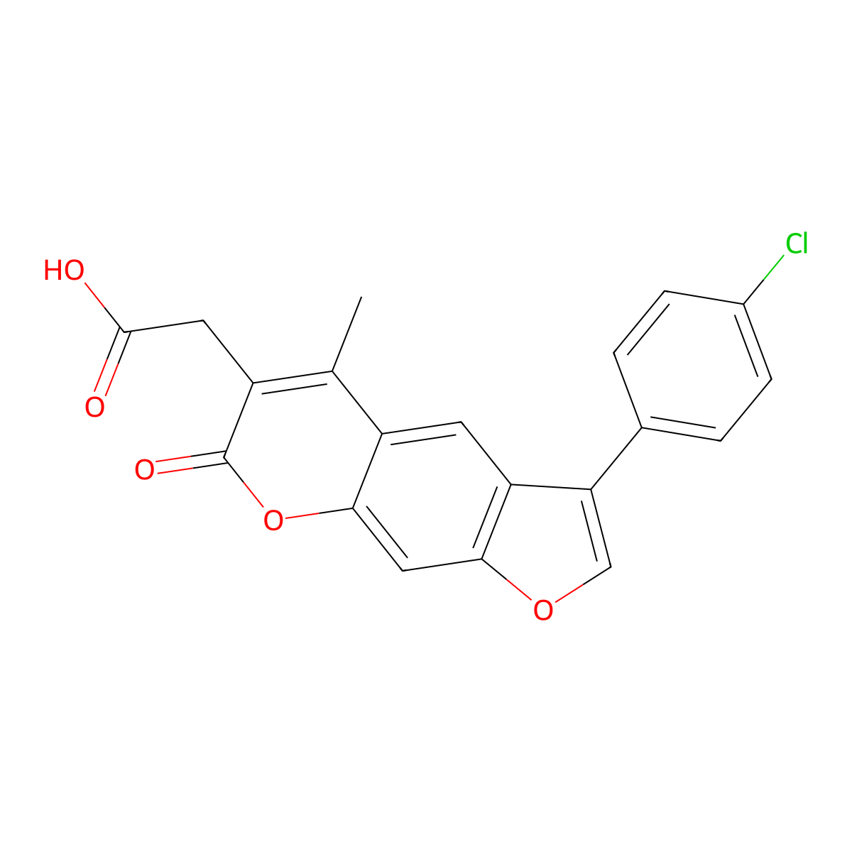 3-(4-Chlorophenyl)-5-methyl-7-oxo-7H-furo[3,2-g][1]benzopyran-6-acetic acid molecular structure, CAS 664366-15-8
