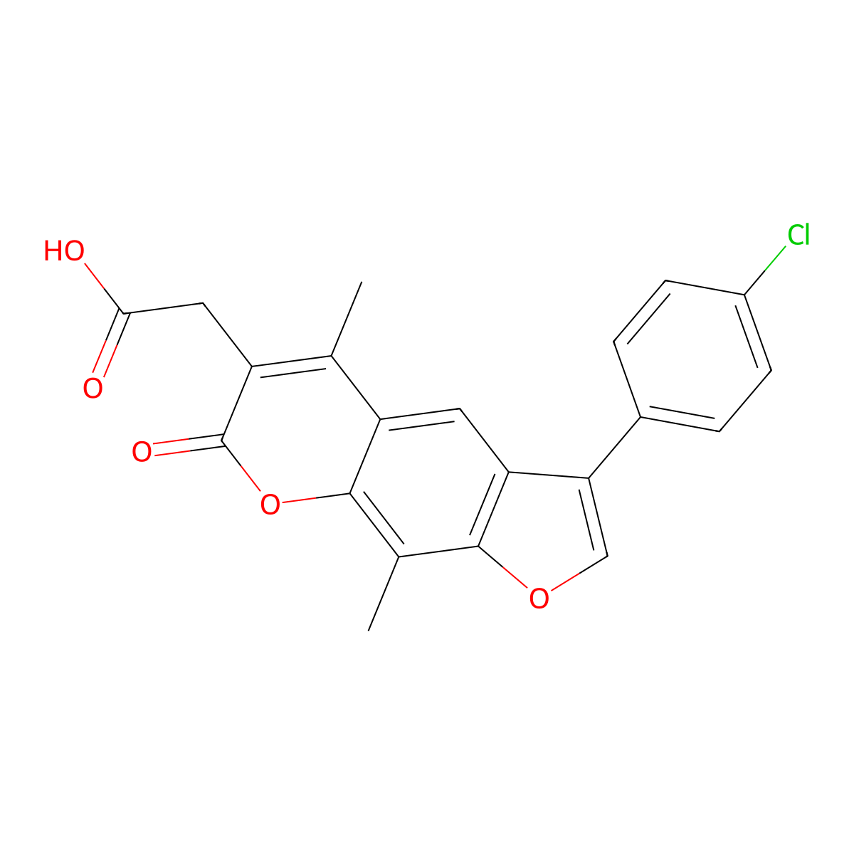 [3-(4-chlorophenyl)-5,9-dimethyl-7-oxo-7H-furo[3,2-g]chromen-6-yl]acetic acid molecular structure, CAS 664366-16-9