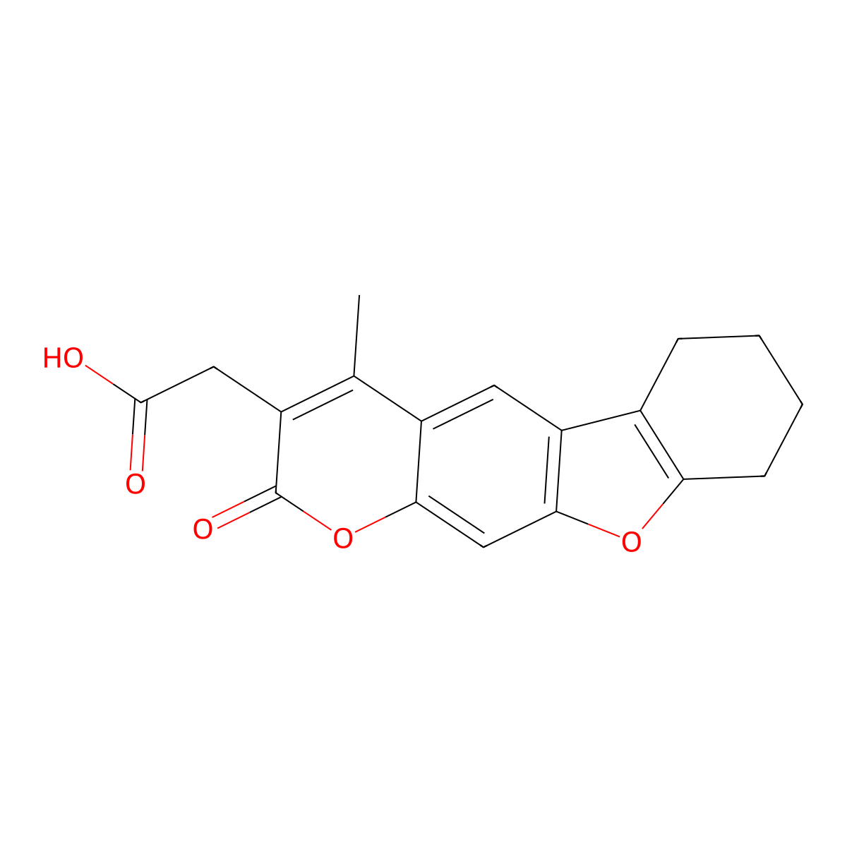 2-(4-methyl-2-oxo-6,7,8,9-tetrahydro-2H-benzofuro[3,2-g]chromen-3-yl)acetic acid molecular structure, CAS 664366-23-8