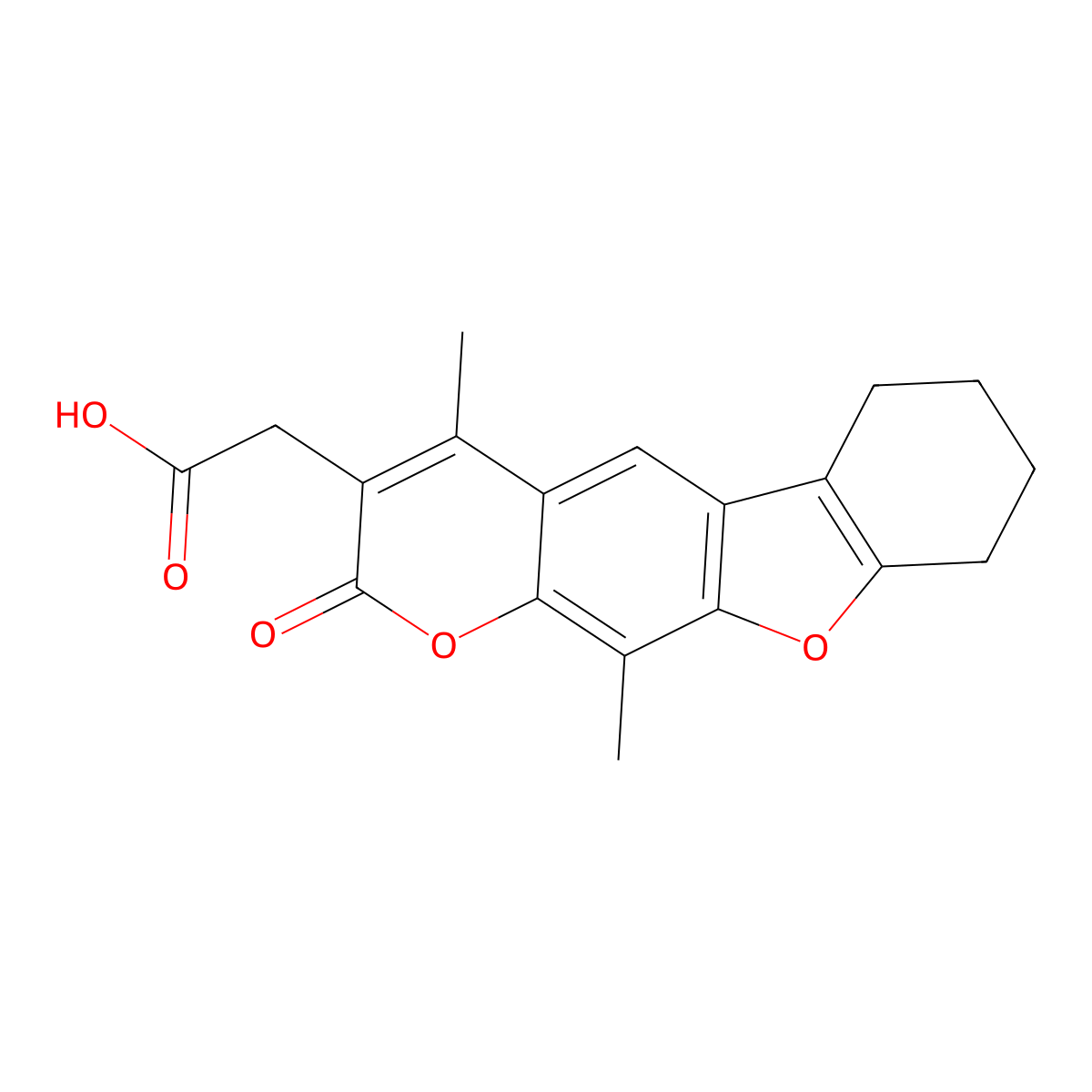 (4,11-dimethyl-2-oxo-6,7,8,9-tetrahydro-2H-[1]benzofuro[3,2-g]chromen-3-yl)acetic acid molecular structure, CAS 664366-24-9