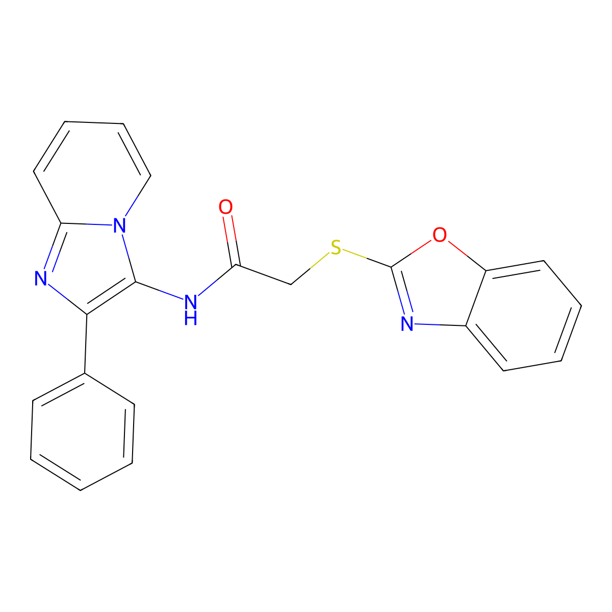 2-(1,3-benzoxazol-2-ylsulfanyl)-N-(2-phenylimidazo[1,2-a]pyridin-3-yl)acetamide molecular structure, CAS 664367-83-3
