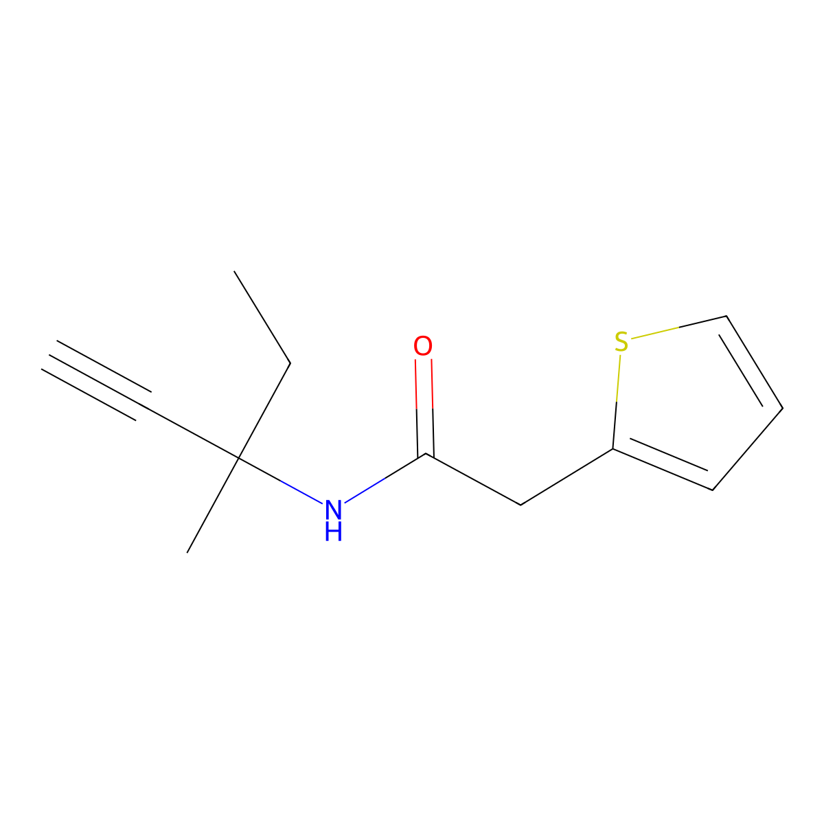 N-(3-methylpent-1-yn-3-yl)-2-(thiophen-2-yl)acetamide molecular structure, CAS 664368-45-0