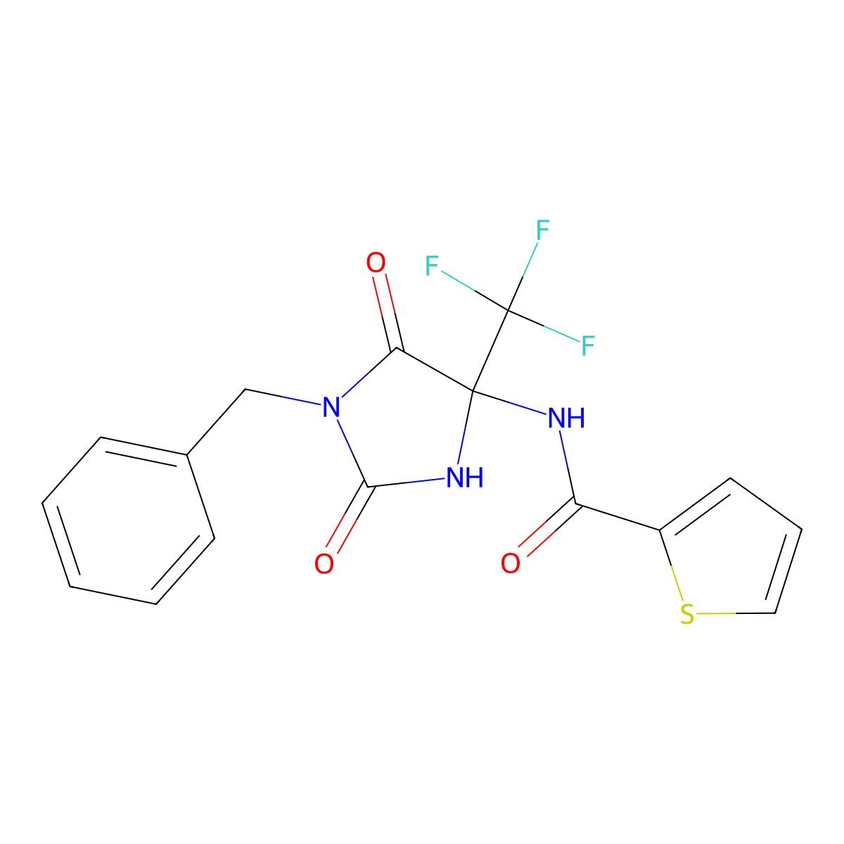 N-[1-benzyl-2,5-dioxo-4-(trifluoromethyl)imidazolidin-4-yl]thiophene-2-carboxamide molecular structure, CAS 664370-22-3