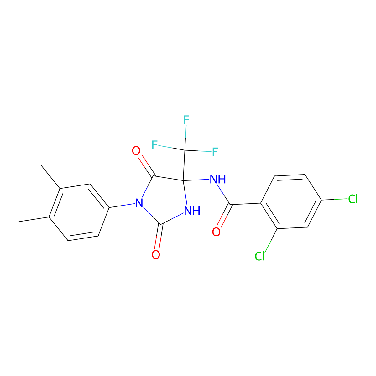 2,4-dichloro-N-[1-(3,4-dimethylphenyl)-2,5-dioxo-4-(trifluoromethyl)imidazolidin-4-yl]benzamide molecular structure, CAS 664370-36-9