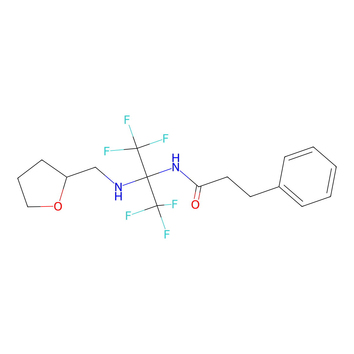 3-phenyl-N-[2,2,2-trifluoro-1-[(tetrahydro-2-furanylmethyl)amino]-1-(trifluoromethyl)ethyl]propanamide molecular structure, CAS 664370-37-0