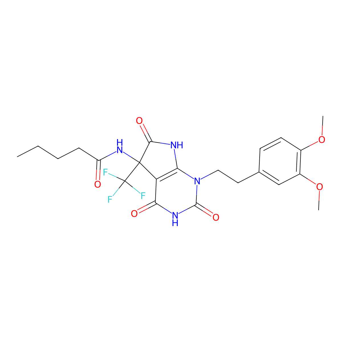 N-[1-[2-(3,4-dimethoxyphenyl)ethyl]-2,4,6-trioxo-5-(trifluoromethyl)-7H-pyrrolo[2,3-d]pyrimidin-5-yl]pentanamide molecular structure, CAS 664370-40-5