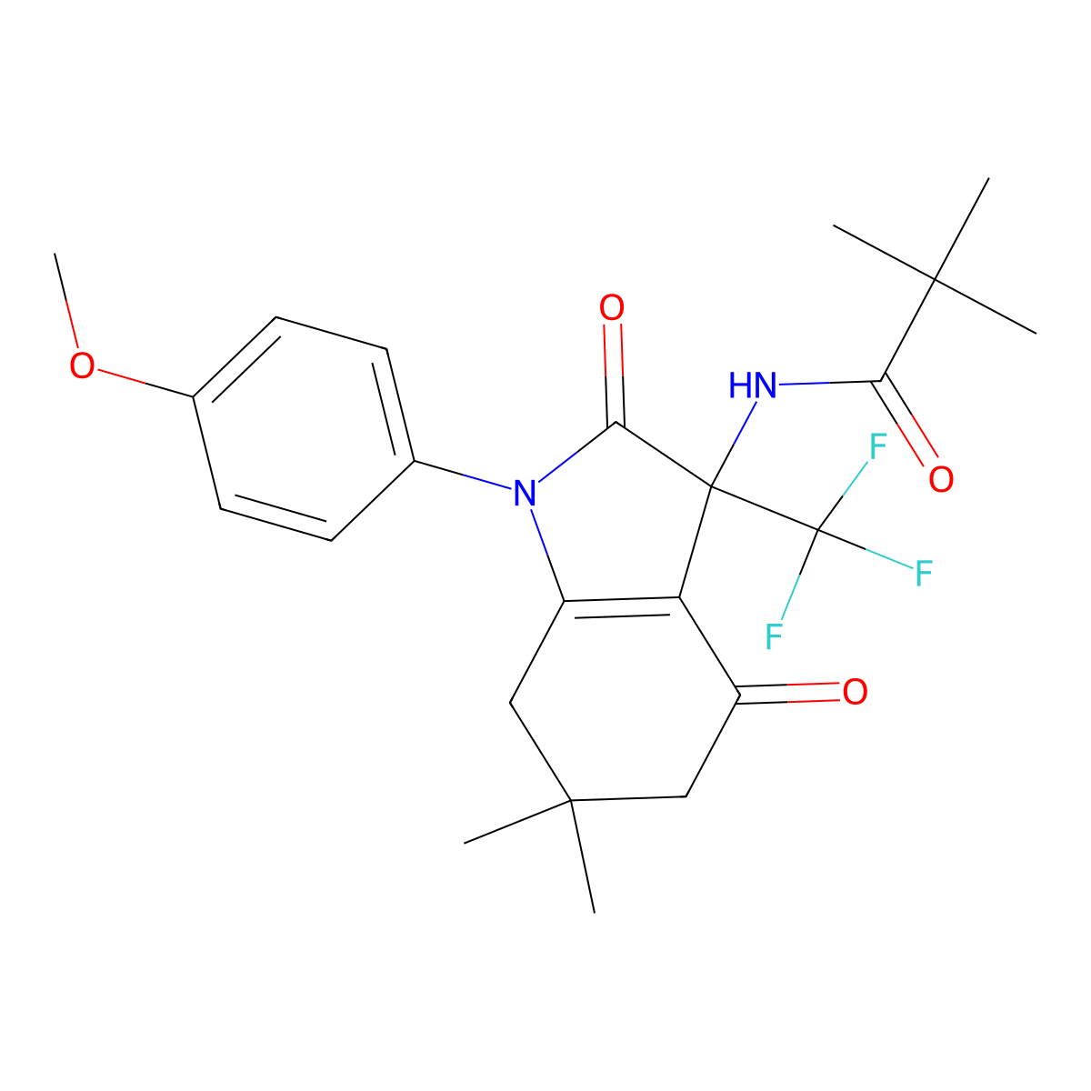 N-[1-(4-methoxyphenyl)-6,6-dimethyl-2,4-dioxo-3-(trifluoromethyl)-5,7-dihydroindol-3-yl]-2,2-dimethylpropanamide molecular structure, CAS 664370-46-1